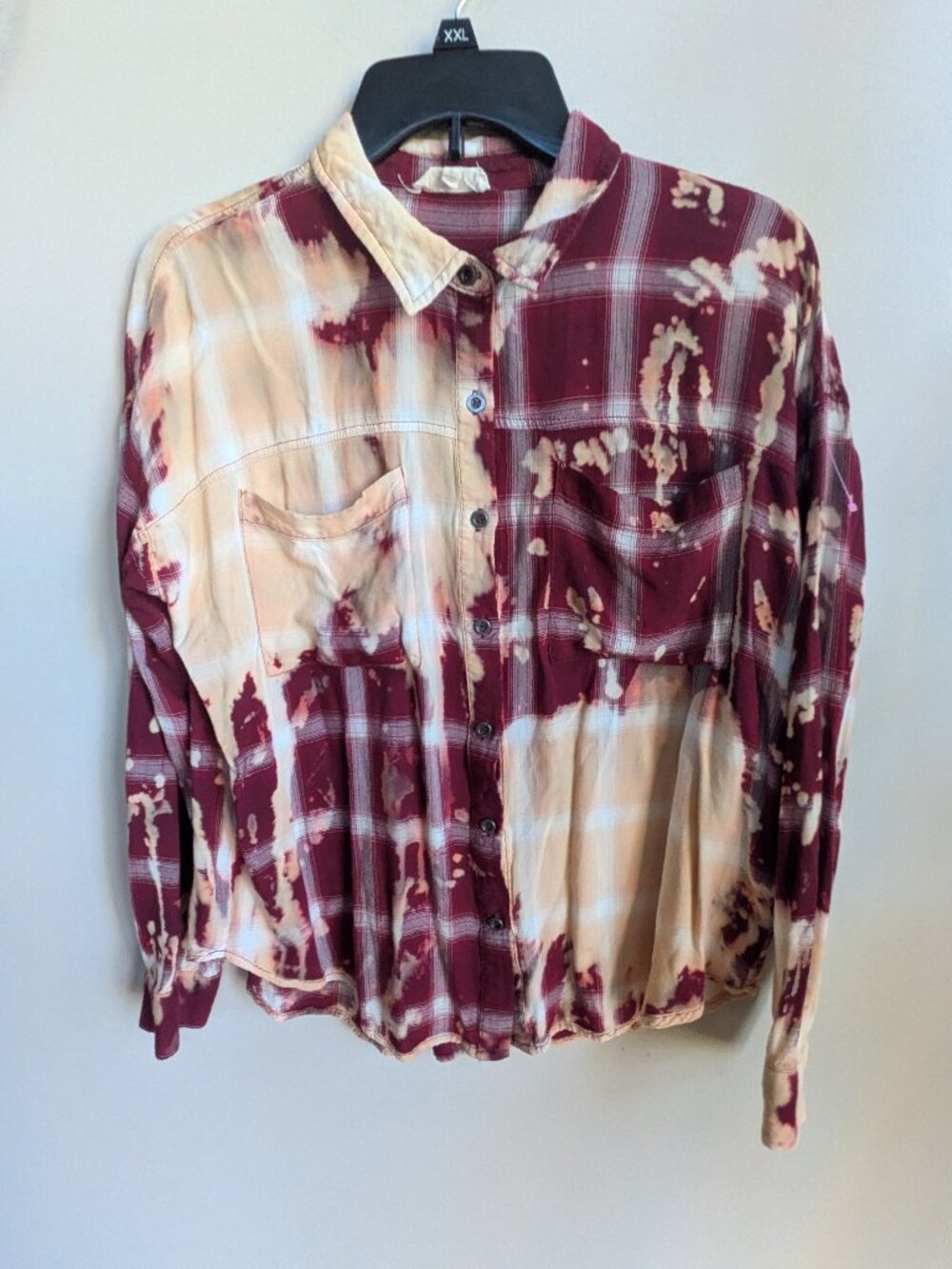 mystree bottom down long sleeve collared top beige burgundy design size S #607